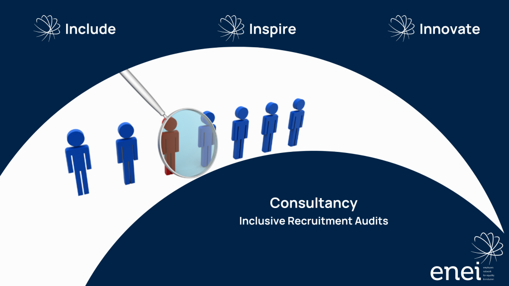 enei template with the image in the window showing several figures in blue. A magnifying glass hovers over one figure, which is a different colour from the rest.